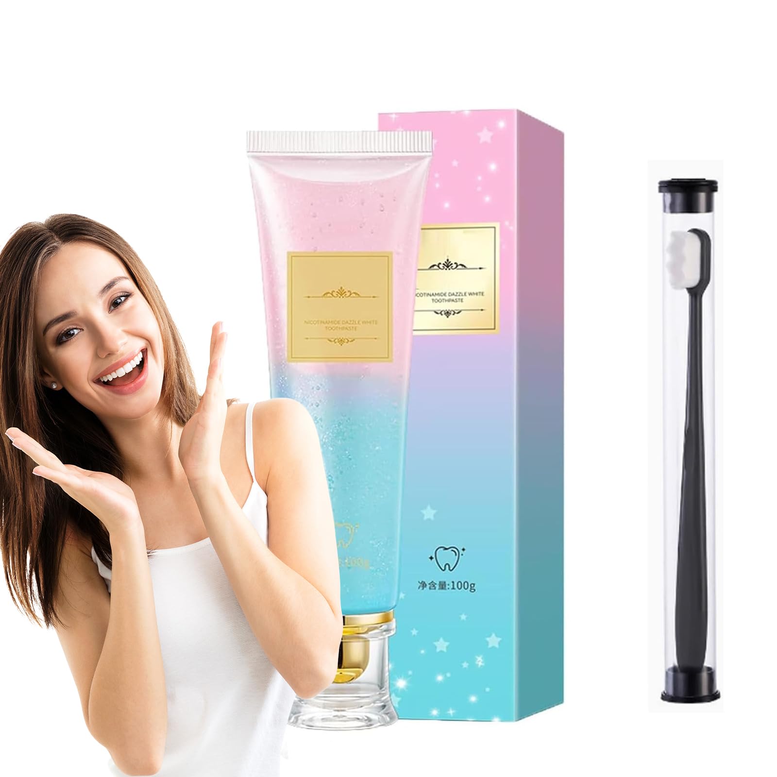 Glamvorateeth Triple Whitening Niacinamide Toothpaste, Body Accel Niacinamide Whitening Toothpaste, Deep Cleansing, Dual-Color Whitening Gel, Fresh Breath, Keep You Smiling (1PC)