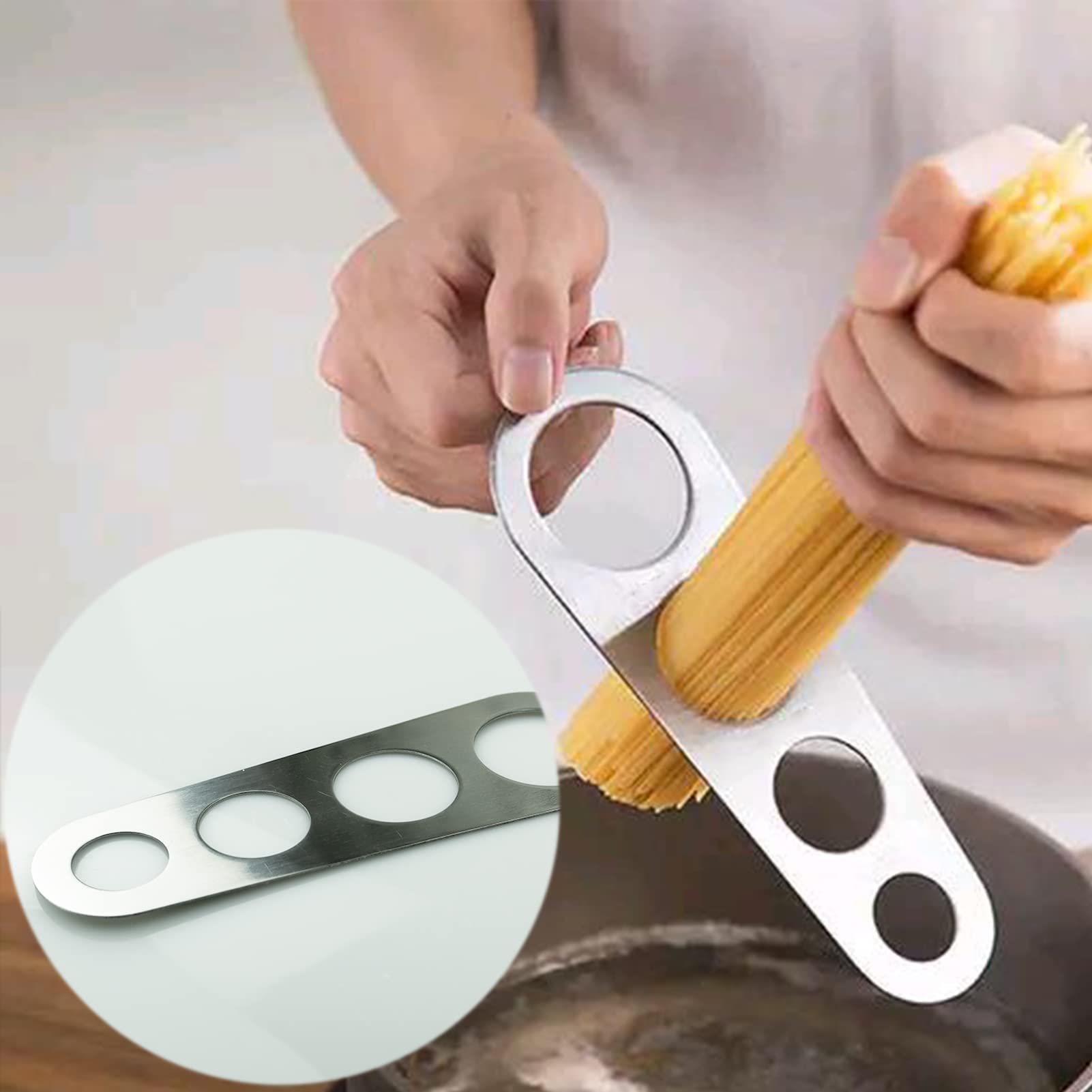 LAMXD Medidor de espaguetis de acero inoxidable de 4 agujeros, medida de pasta, cocina pasta, regla, medida, control de porciones