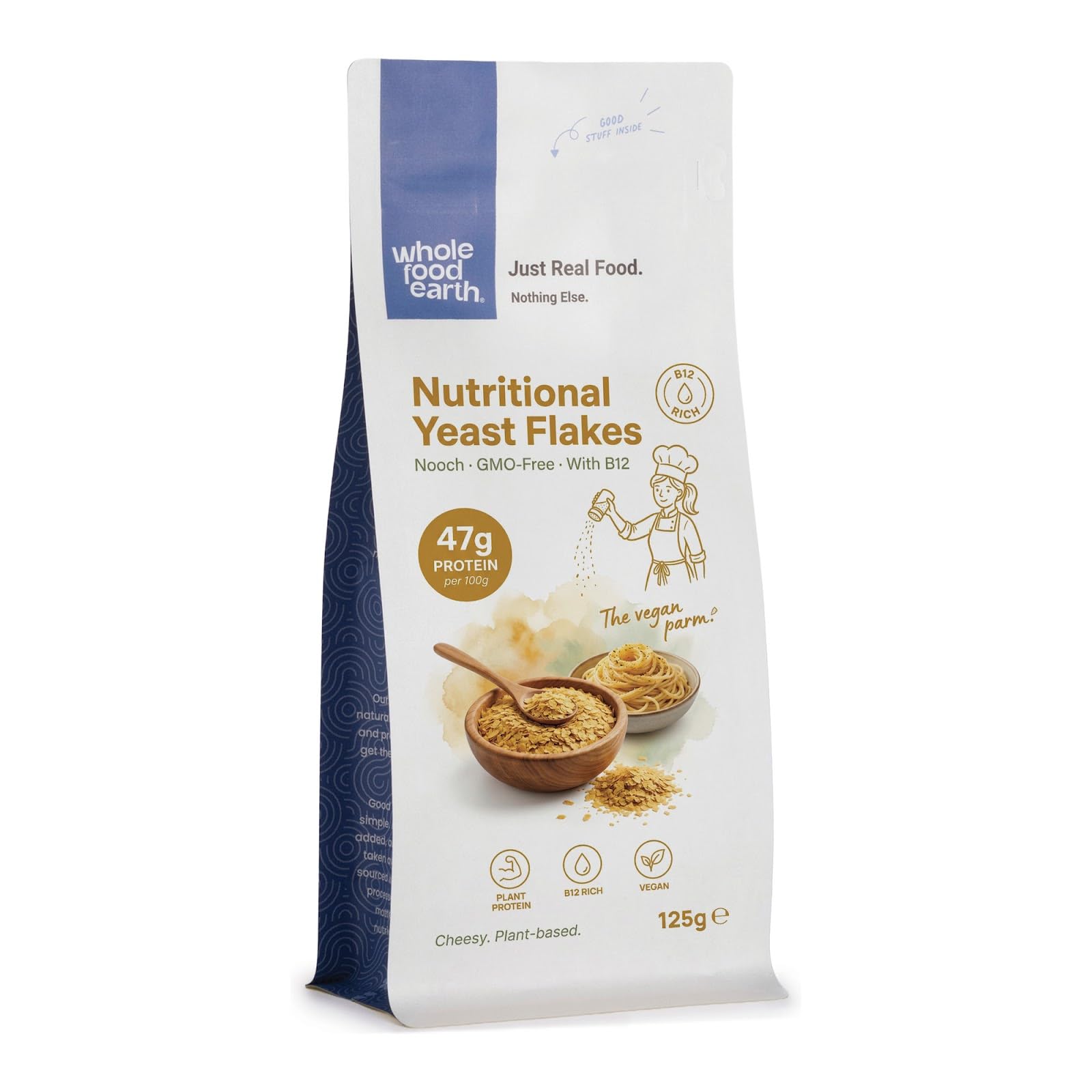 Wholefood Earth Nutritional Yeast Flakes (Nooch) 125g | Dairy Free | Fortified with B12 | GMO Free