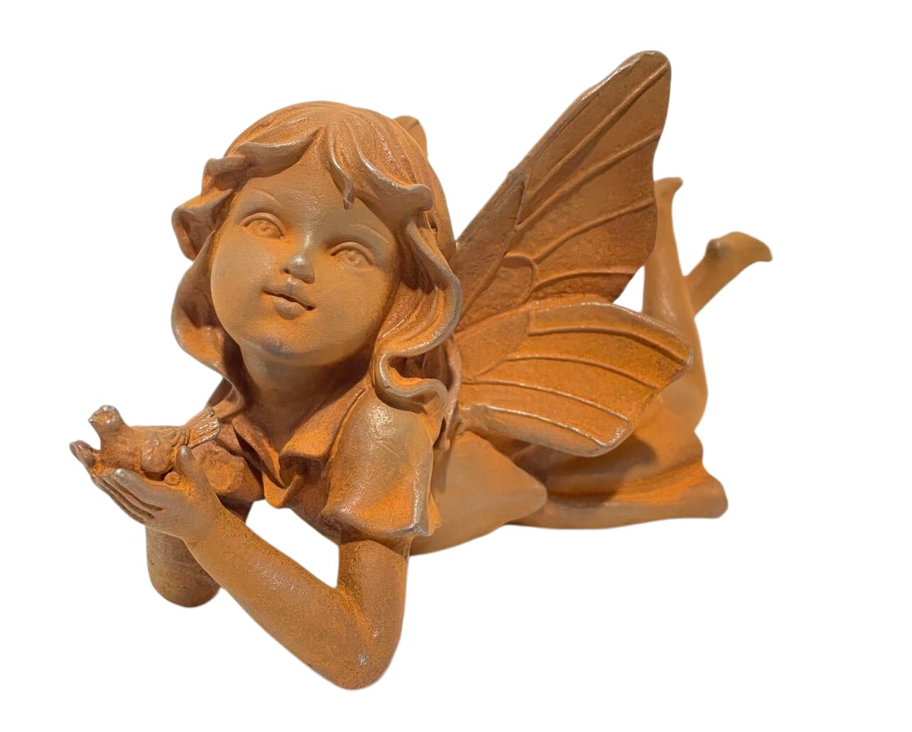 Gusseisen Feen-Figur liegend mit Taube Gartendeko
