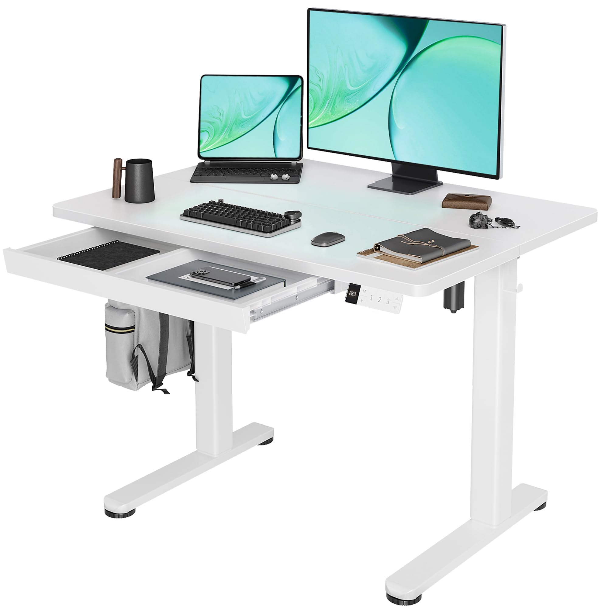 Photo 1 of Claiks Standing Desk with Drawers, Stand Up Electric Standing Desk Adjustable Height, Sit Stand Desk Computer Workstation, 40 Inch, White
