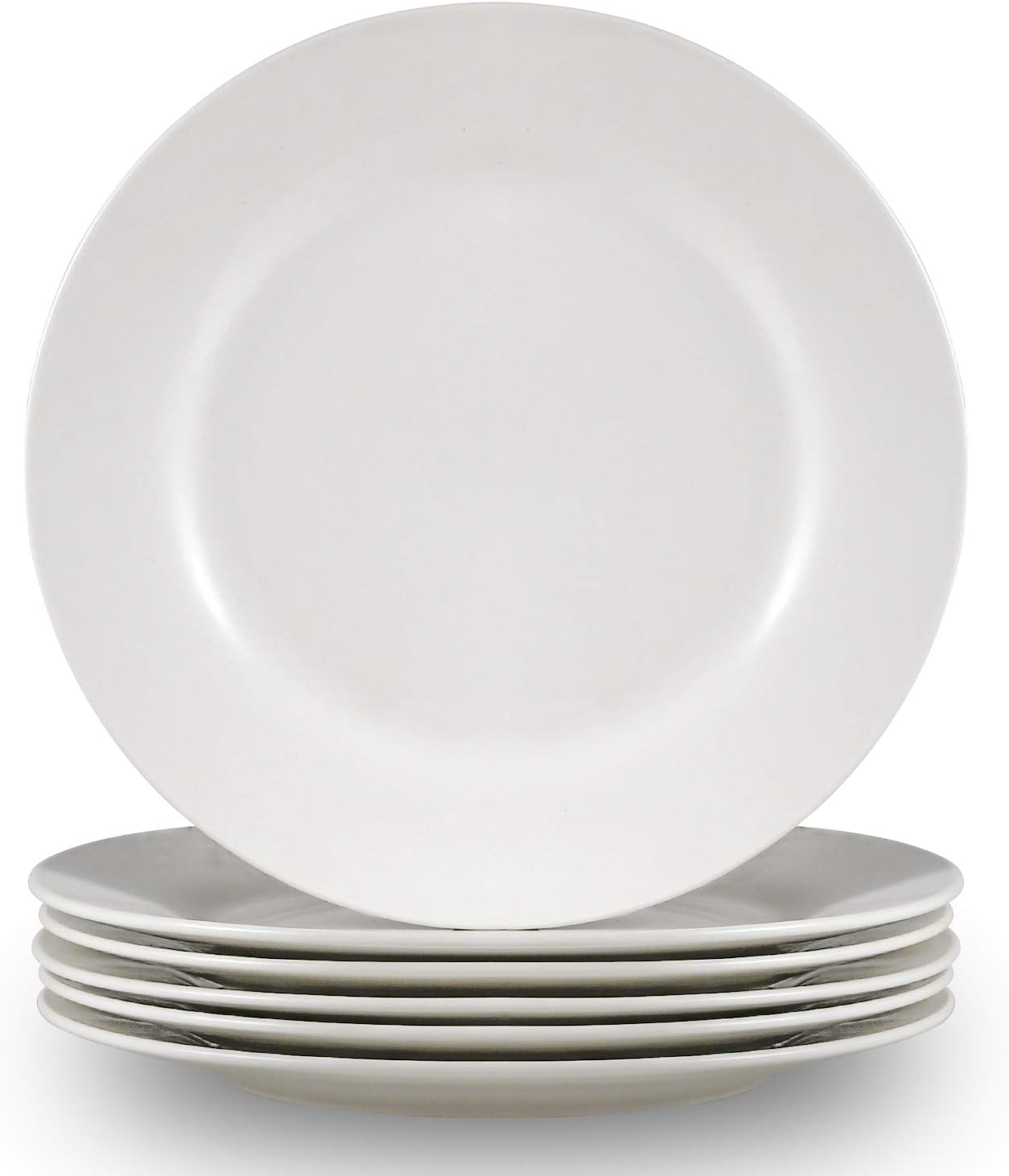 Cutiset 10.5 Inch Porcelain Round Salad/Desert Dinner Plates, Set of 6, White (10.5 Inch, Round)