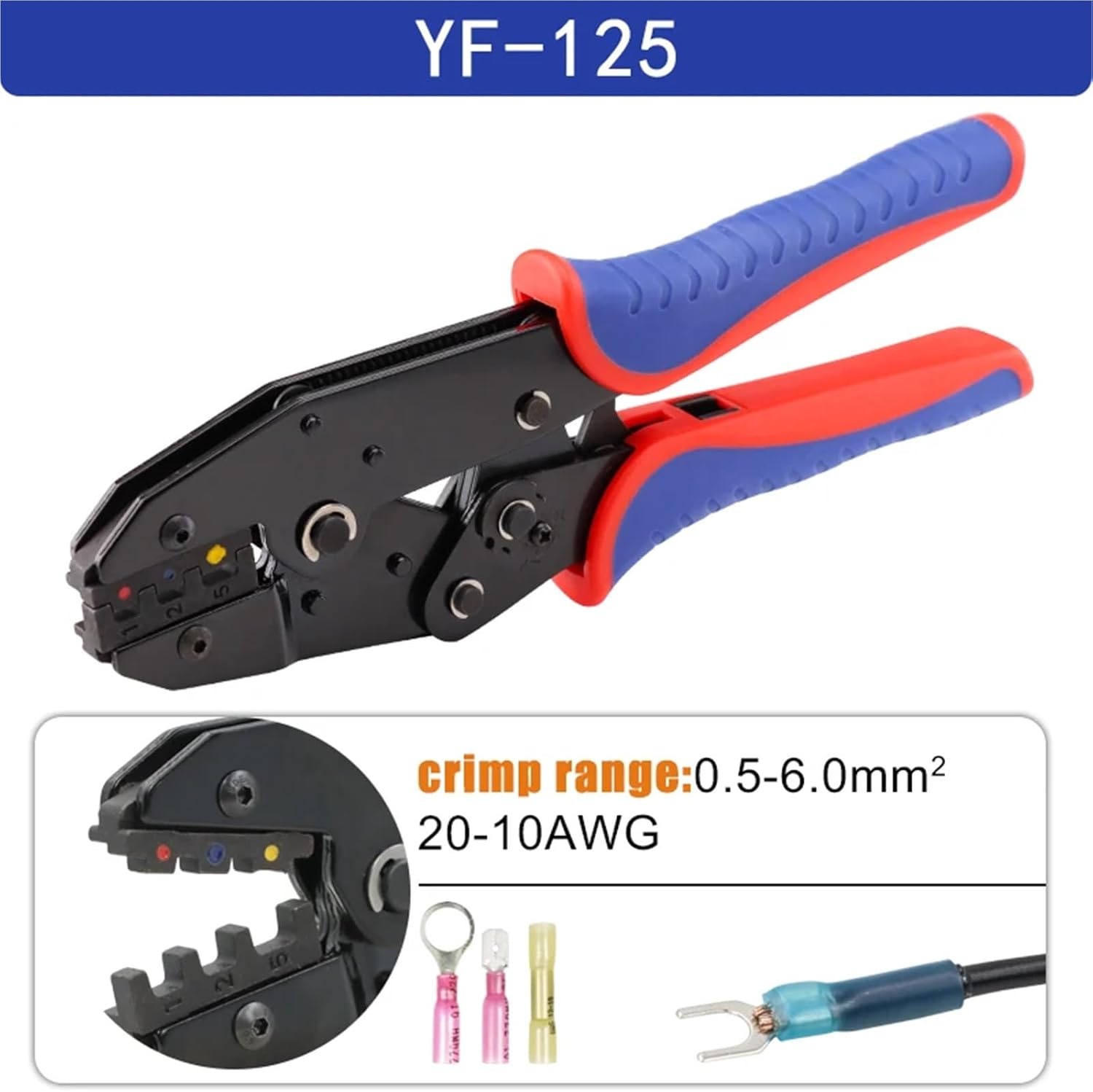 Crimping Wire Pliers YF Clamp Ratcheting Tools For Heat Shrink, Barrel, Insulated,Non-Insulated Ferrules coaxial flag connectors(YF-125)