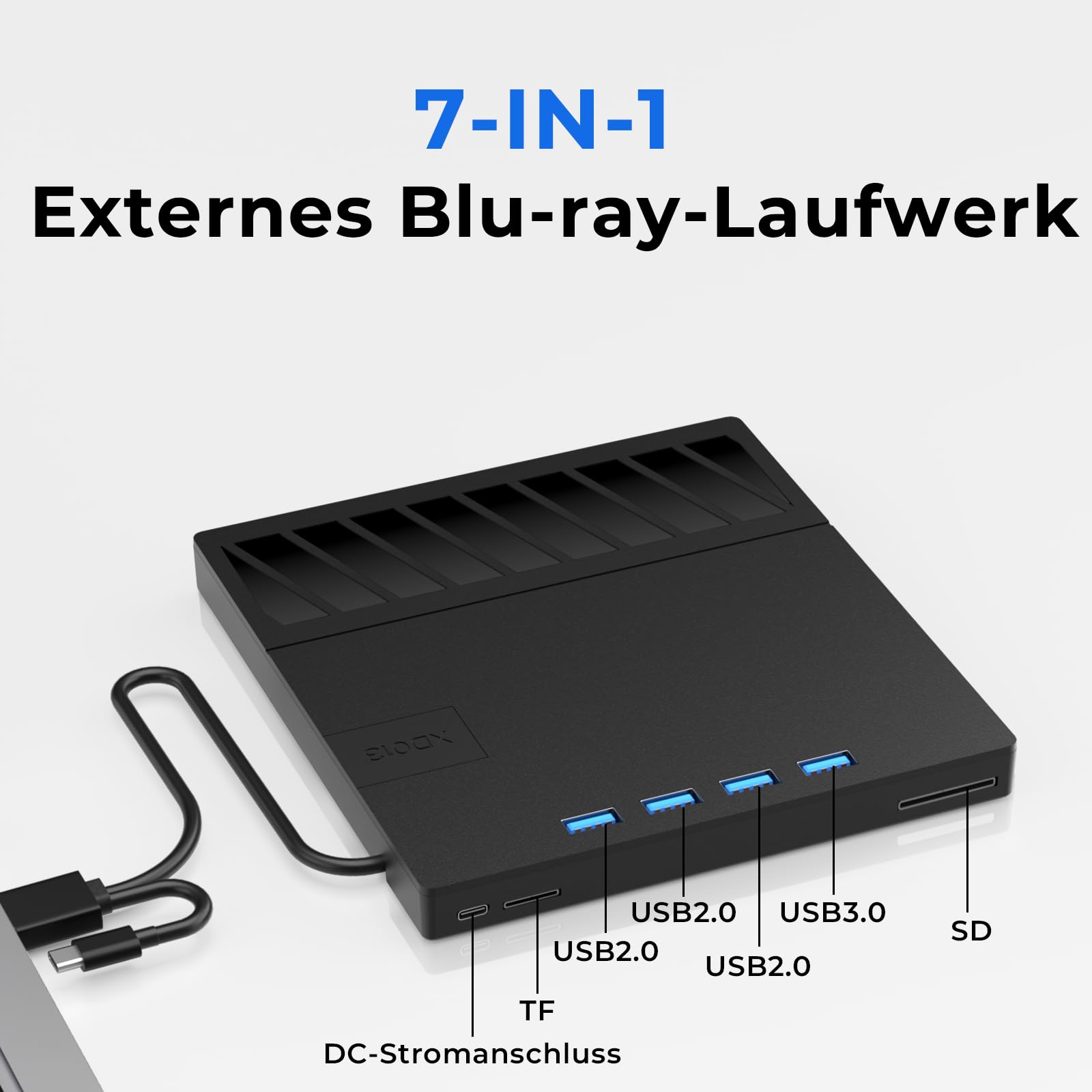 Externes Blu-ray Laufwerk, DVD/BD Player Lesen/Schreiben, Blu-ray Laufwerk, Externes USB Laufwerk mit 4 USB Ports und 1 SD/TF Slot USB 3.0 Type-C Blu-ray Laufwerk Drive für Laptop PC Windows Mac OS
