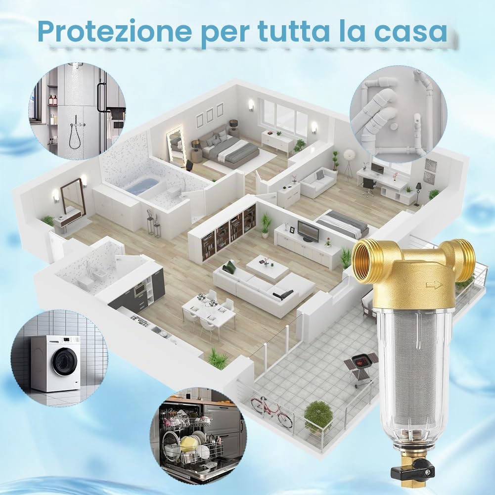Filtro antirisciacquo prefiltro per acqua domestica – filtro acqua giardino & porta casa 1 pollice Spin Down filtro sedimentario con adattatore da 3/4" in acciaio inox, prefiltro pompa da giardino