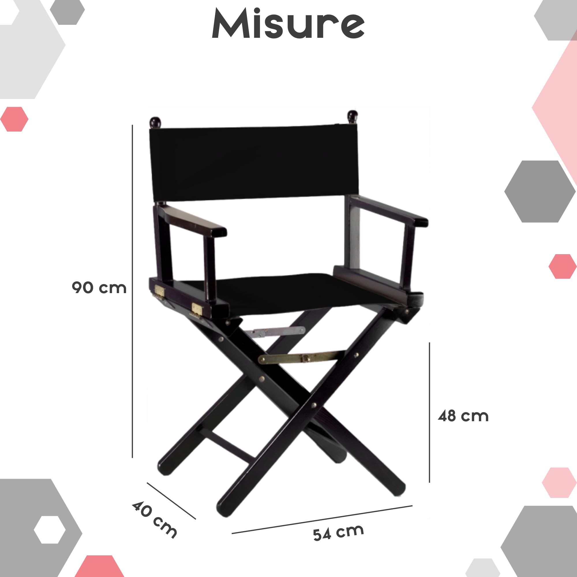 ZStyle Sedia da Regista Pieghevole in Legno, 90 cm di Altezza, 54 cm di Larghezza, 48 cm di Profondità, Nera (Fusto mogano - tela ecrù)