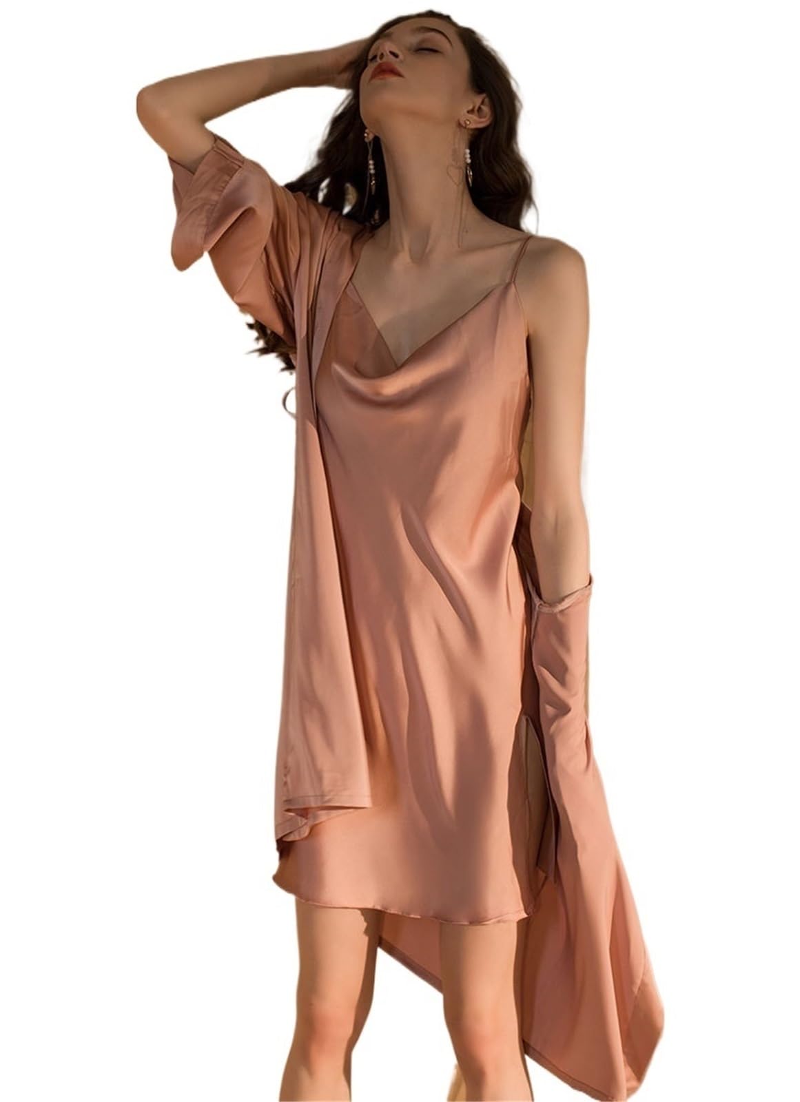 Femme Chemise Satin Col Bénitier Dentelle Lingerie