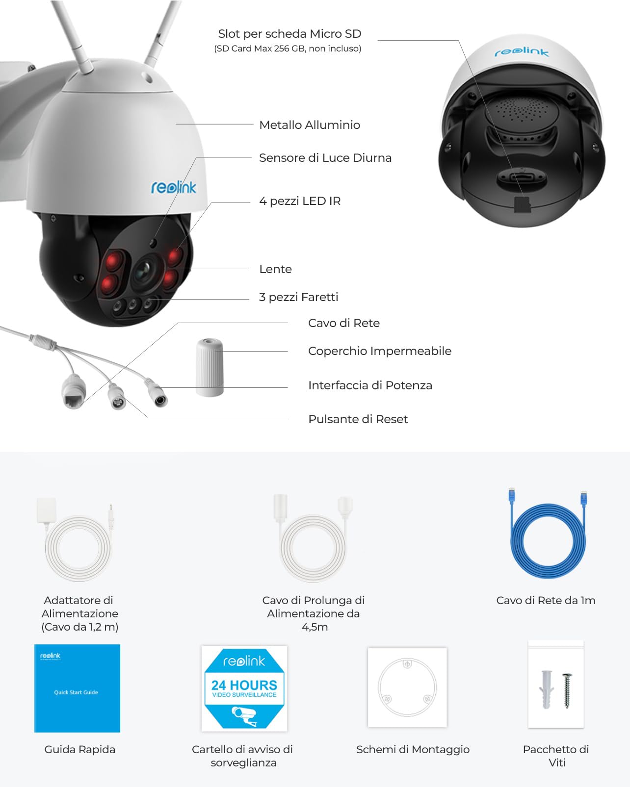 Reolink 5MP Telecamera Wi-Fi Esterno con WiFi 2,4/5GHz, Autotracking e 360° PTZ, 5X Zoom Ottico, Visione Notturna, Rilevamento di Persone/Veicoli e Audio Bidirezionale, RLC-523WA (Ricondizionato)