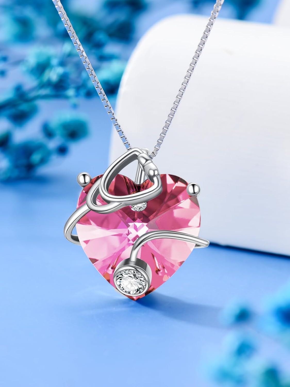 OCJ Nurse Gifts Stethoscope Necklace 925 Sterling Silver Heart Birthstone Jewelry Birthday Graduation Gifts for Nurse Doctor Medical Student - Image 2