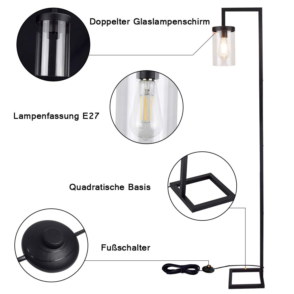 Minimalistische retro vloerlamp DEMBA I zwart | 160 cm | Lichtcentrum
