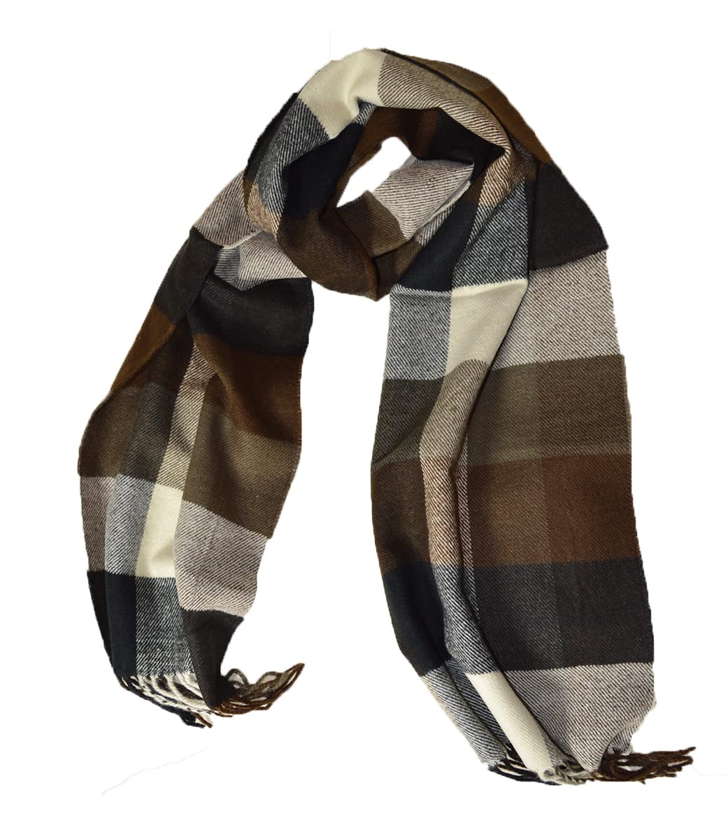 Super Soft Check Plaid Tartan Check Scarf - Men's Soft Cashmere Scarf (Brown)