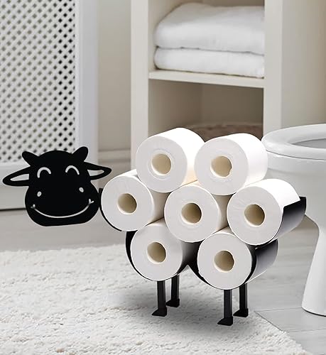 Portarrollos de papel higiénico de vacas negras, divertido soporte de animales de vacas y soportes de papel montados en la pared, almacenamiento