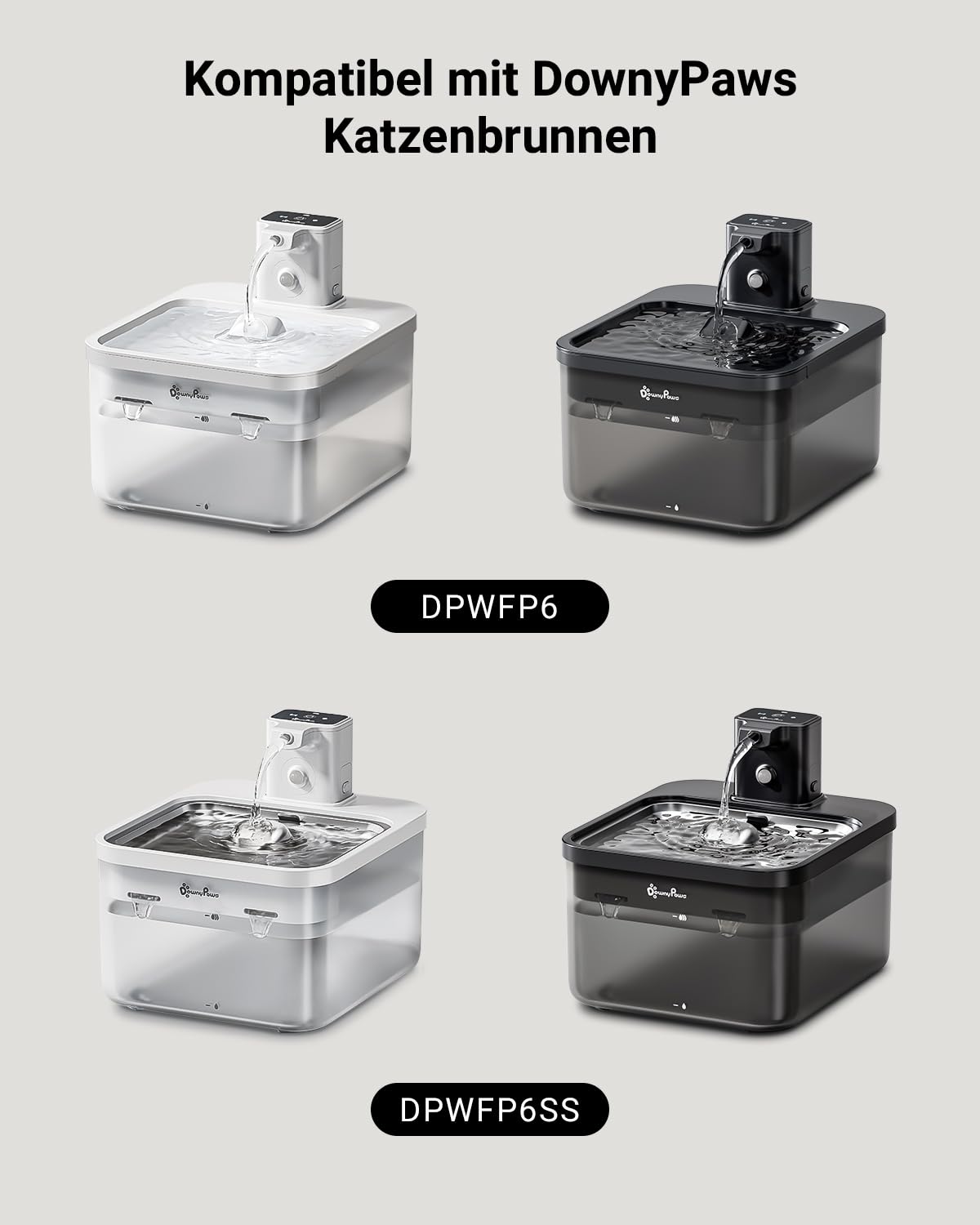 DownyPaws Trinkbrunnen für Katze kabellos Filter 16 STK Für DPWFP6