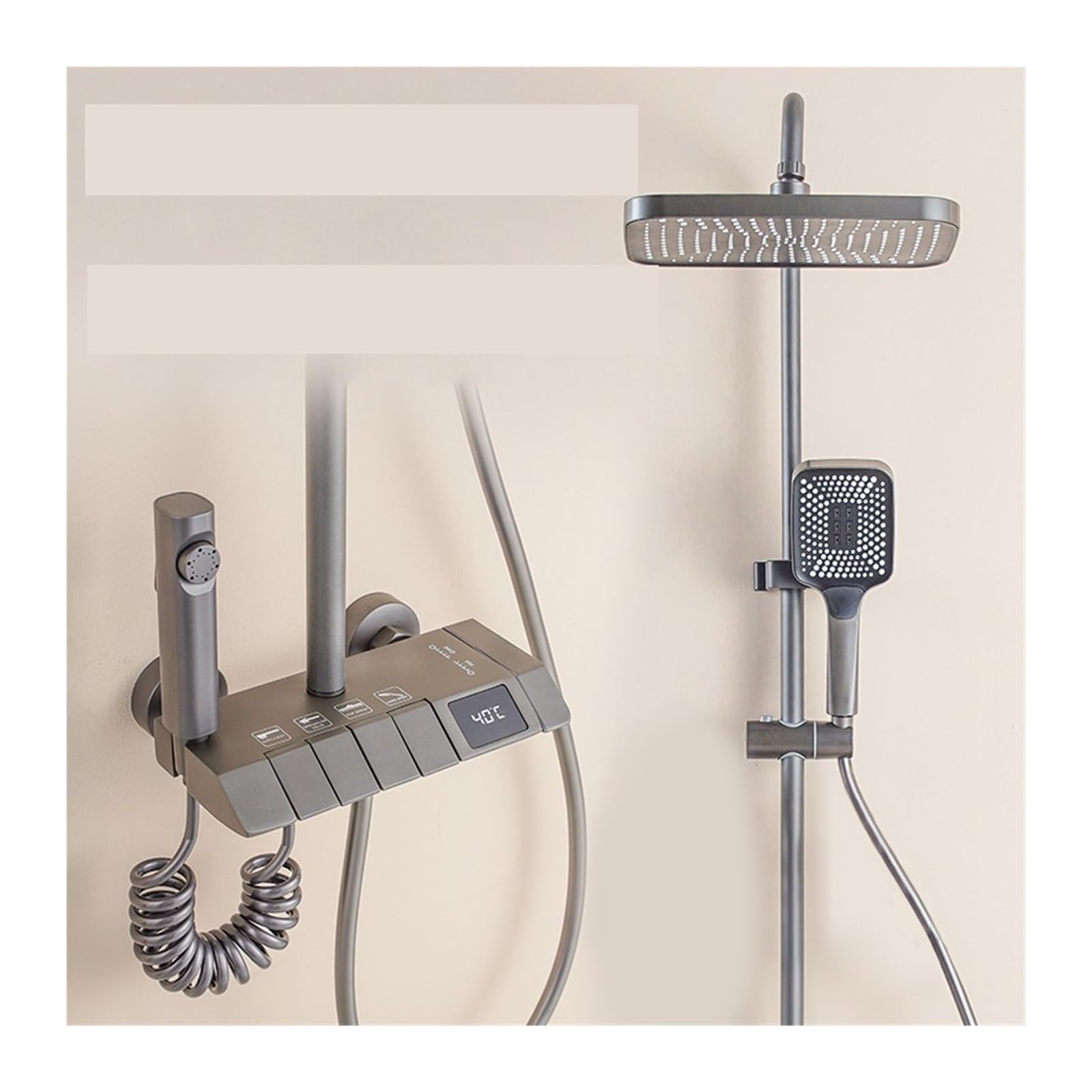 Système de douche numérique Bakicth mitigeur thermostatique gris salle de bain