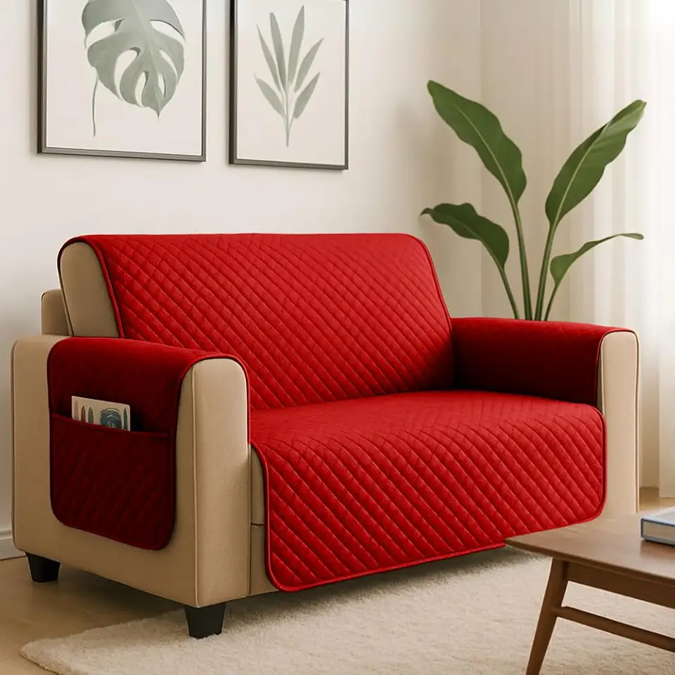 Protetor de Sofá 3 Lugares - Prático, Macio e Lavável, Ideal para Casas com Pets e Crianças – Ótimo Custo-Benefício – FV Enxovais (Vermelho, 3 Lugares)