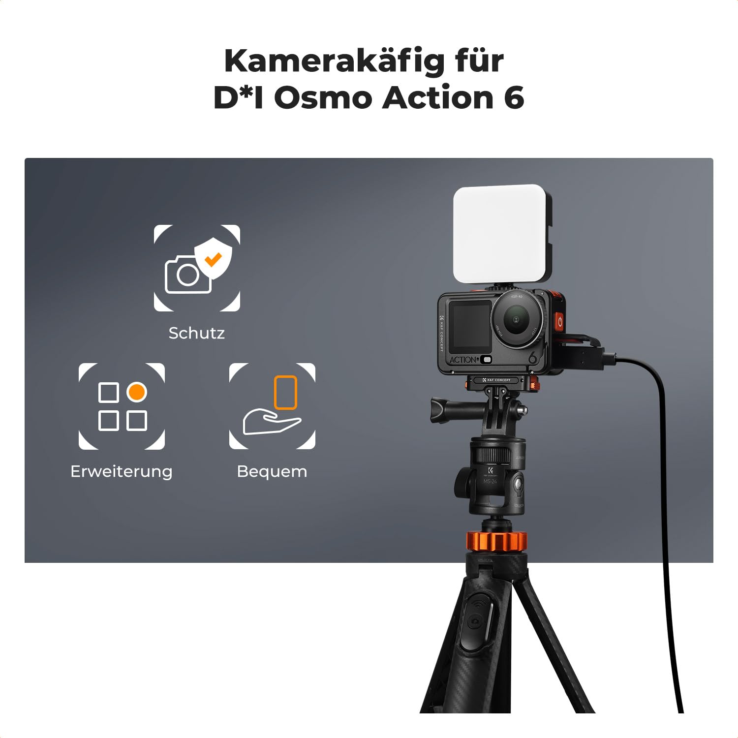 K&F CONCEPT Kamerakäfig für DJI Osmo Action 6, Aluminiumgehäuse Erweiterungsgehäuse mit Blitzschuhhalterung, Schutzgehäuse mit 1/4" Schraubenadapter für Stativ, Selfie-Stick, Kamera-Zubehör - 2