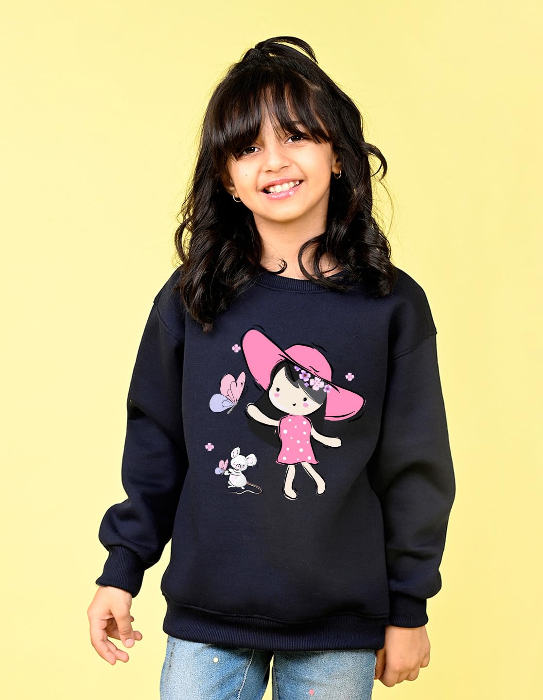 Nusyl Sudadera de cuello redondo con estampado de niña linda | Sudadera de manga completa de gran tamaño agradable a la piel | Sudadera de cuello redondo | Ajuste holgado | Sudadera holgada con