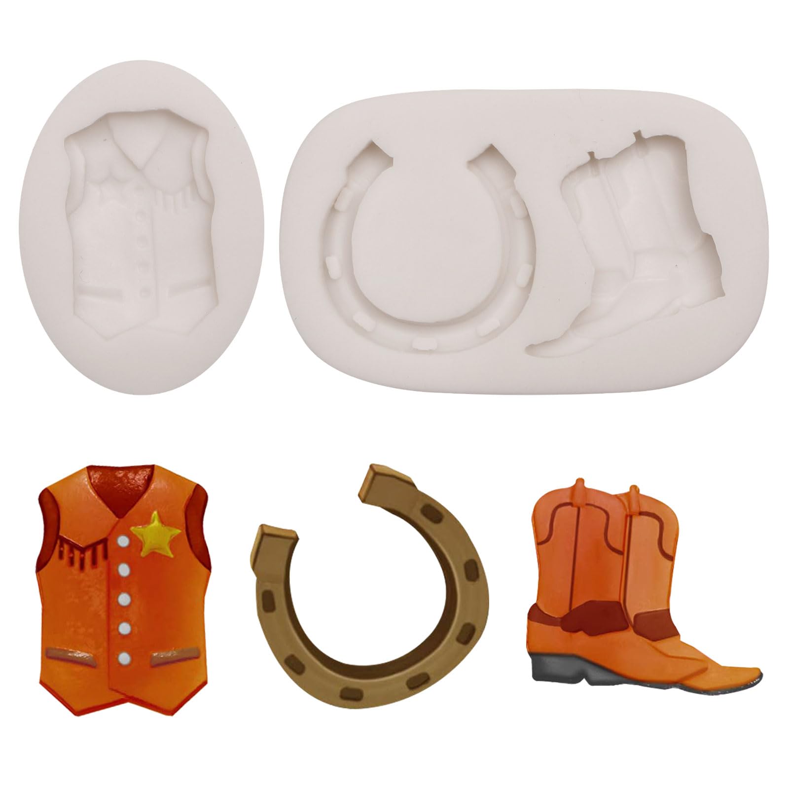 Silikon-Fondant-Formen Set, Cowboy-Motiv mit Weste, Hufeisen