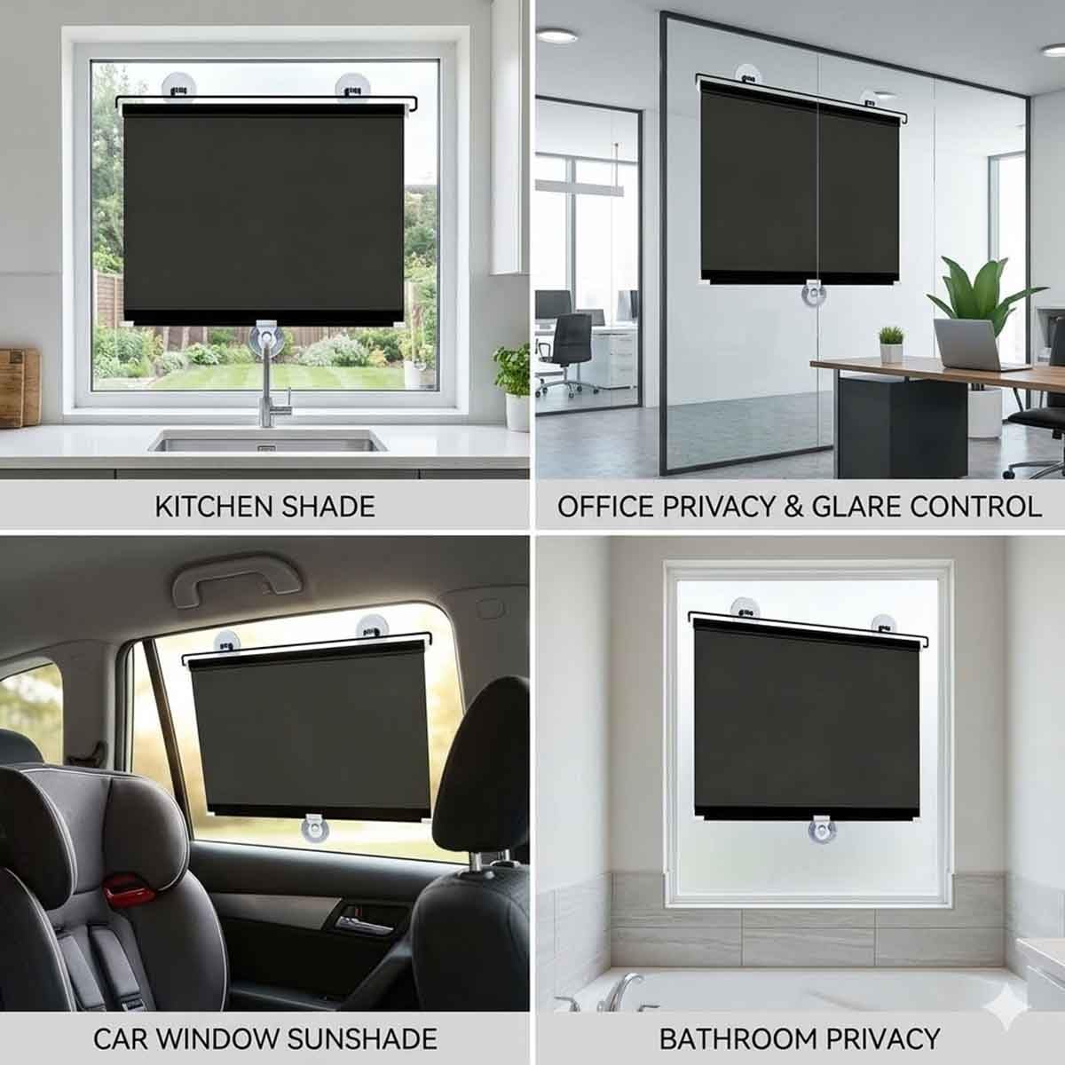 Verdunkelungsrollo Mit Saugnapf Sonnenschutz Jalousien Ohne Bohren Thermorollo Blickdicht Mit Saugnäpfen, UV-Schutz Sonnenschutz Für Fenster Auto Dachfenster Wohnwagen(Silber,W80xH200cm)