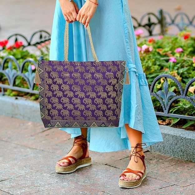 Image of Hand Purse | Traditional Hand Purse | Silk Wallet Hand Bag | Shagun HandPurse | Gifts HandBag | Golden Handle Tote Handbag | Brocade Shoulder Bag | 16 INCH