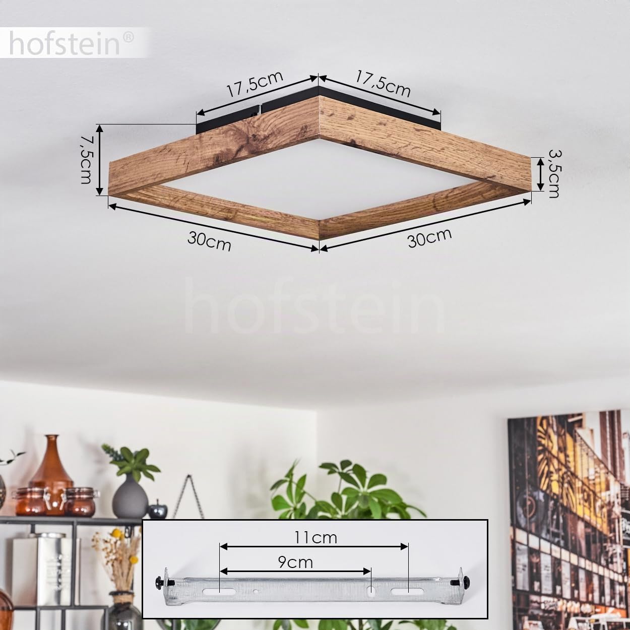 LED Deckenpanel Longvic, moderne Deckenleuchte aus Metall/MDF/Kunststoff in Schwarz/Holzoptik/Weiß, 30 cm x 30 cm, 12 Watt, 1400 Lumen, 3000 Kelvin