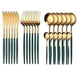 【Argenterie de haute qualité】Cet ensemble de couverts en argenterie est fabriqué en acier inoxydable de QUALITÉ, sans nickel et durable, suffisamment solide for une utilisation quotidienne de base, l'ensemble de couverts est et durable.