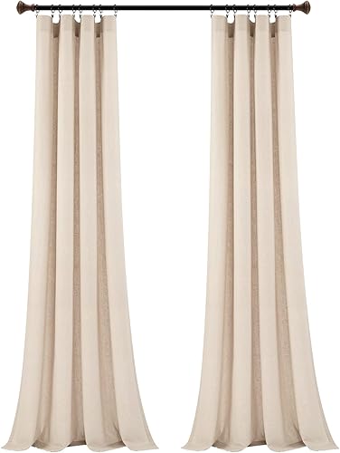 Miniatura 6 de Lush Decor Panel de cortina de lino belga prelavado con mezcla de algodón rico (panel individual), 96 pulgadas de largo x 50 pulgadas de ancho, lino