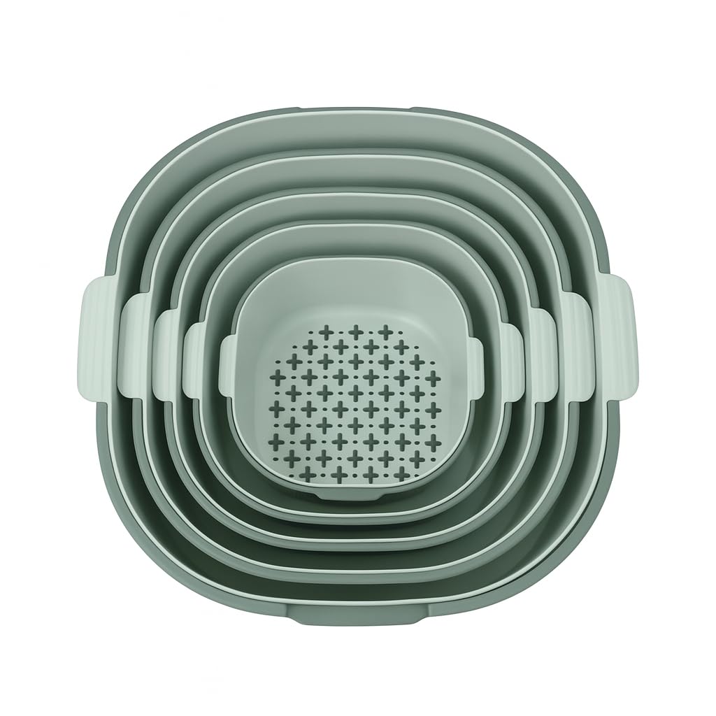 10-Piece Colander & Mixing Bowl Set – BPA-Free Nesting Kitchen Bowls with Strainers – Non-Slip Base – Multi-Size Plastic Food Prep Set for Washing, Rinsing, Draining Fruits, Vegetables & Pasta
