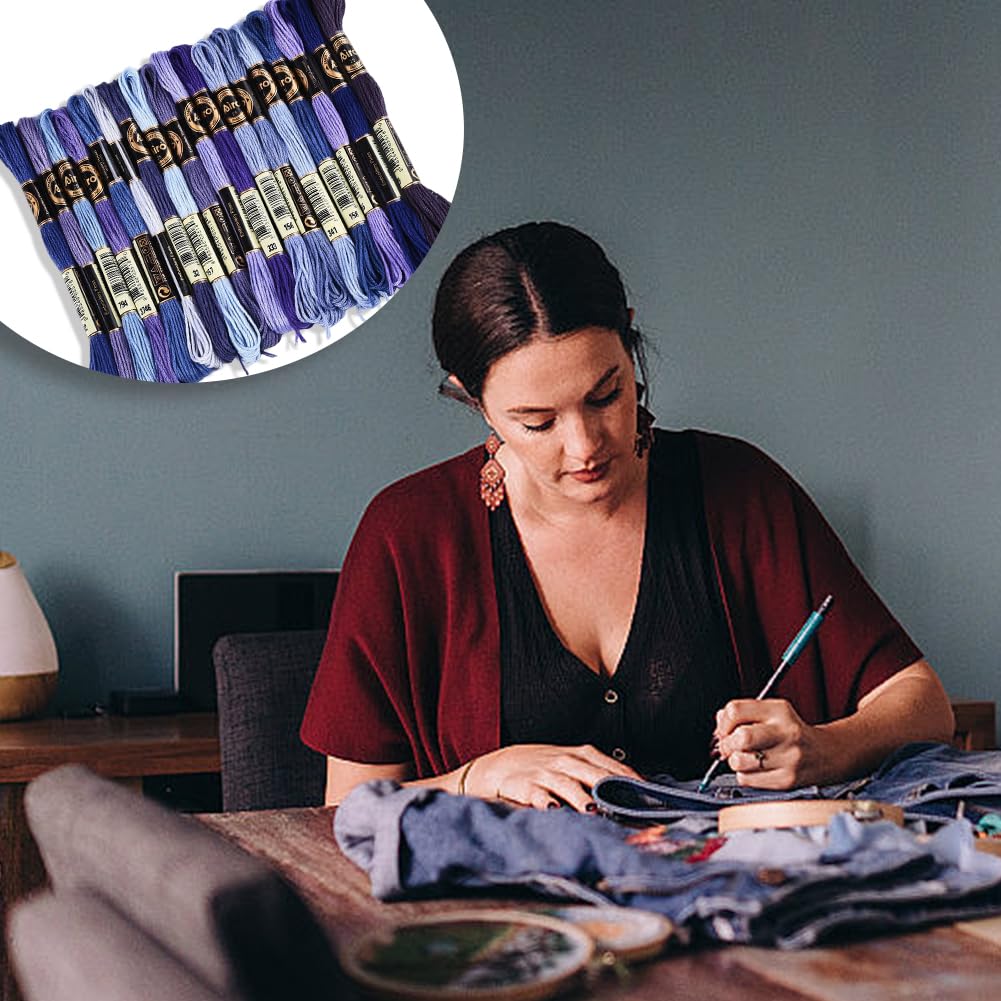 CABODYALS 18 Skeins 6 Strands Blue Cross Stitch Thread Variegated Gradient Embroidery Floss Needlepoint Friendship Bracelet String Yarn Threads for Hand Sewing Bracelets Needlecraft Stitching DIY - Image 4