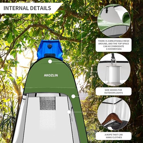 Image of AKOZLIN Portable Pop Up Shower Tent Instant Privacy Dressing Changing Outdoor Shower Room Camp Toilet Tent 47.2 inch Lx47.2 inch Wx74.8 inch H Green
