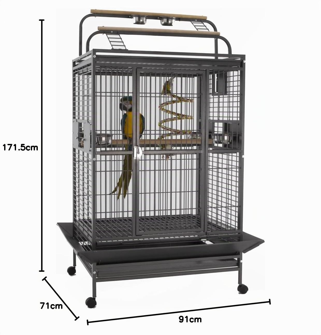 Kompletter Papageienkäfig | Großer Vogelkäfig Ideal für mittelgroße und große Papageien | Maße 91 x 71 x 171,5 cm | Gewicht 61 kg