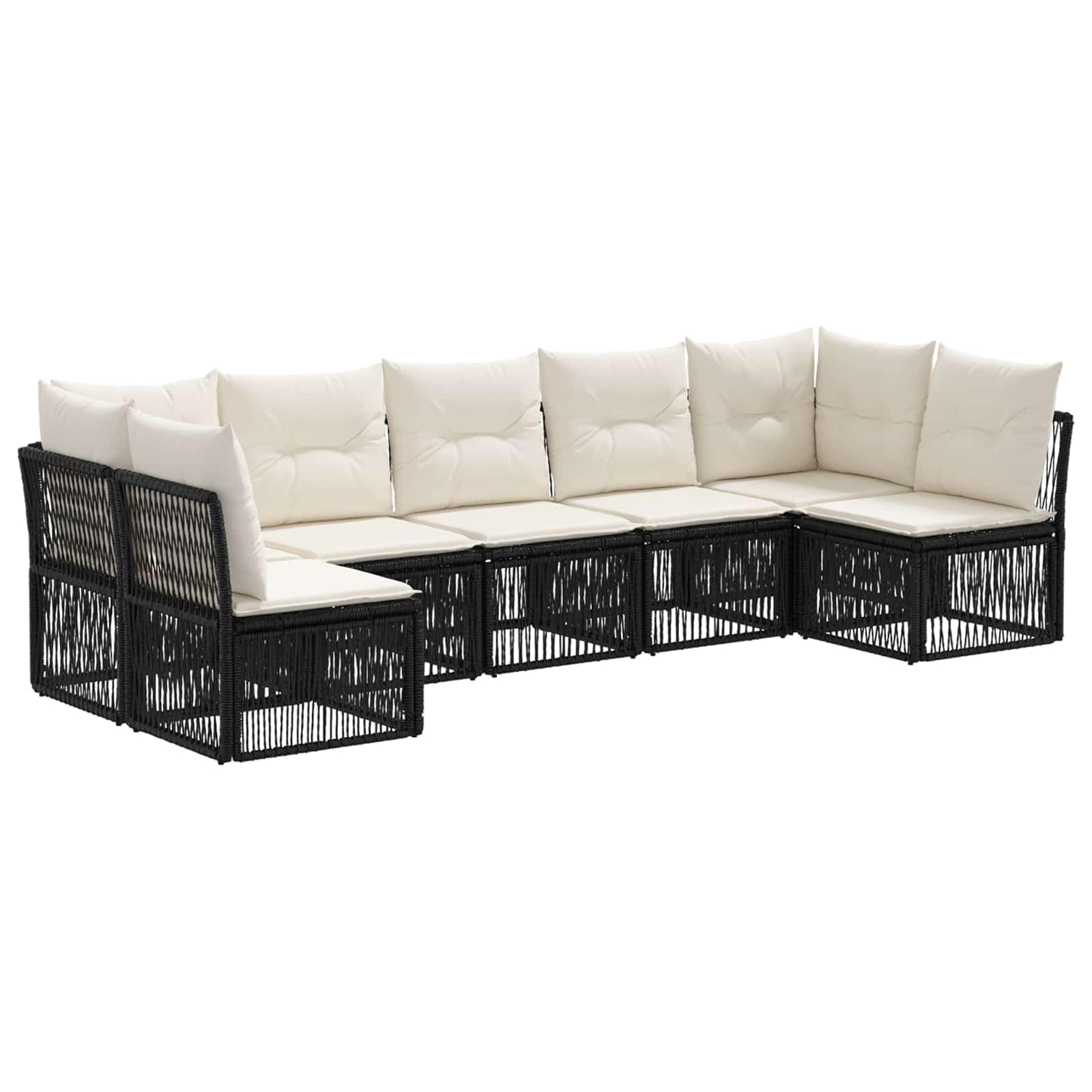 Ensemble de canapé de Jardin en polyrotin Noir 7 pièces, Cadre Acier Enduit, Angle et Central, Coussins Polyester Amovibles, pour terrasse Patio Repas détente