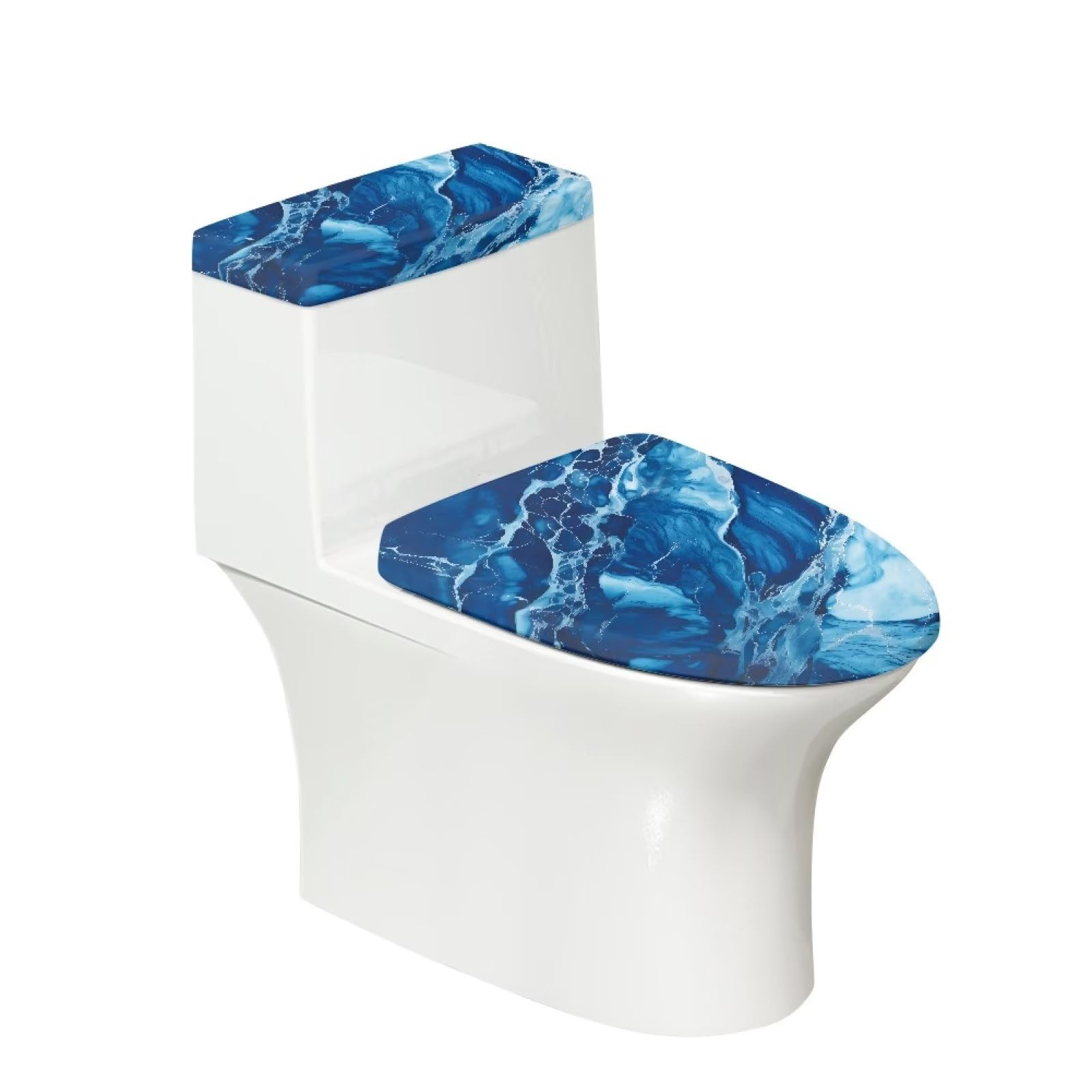 Kathyboom Toilet Lid Covers Reusable Set of 2 Tank Lid Covers, Dust Splash Resistant for Bathroom Office Bathroom Decor(Blue Marble)
