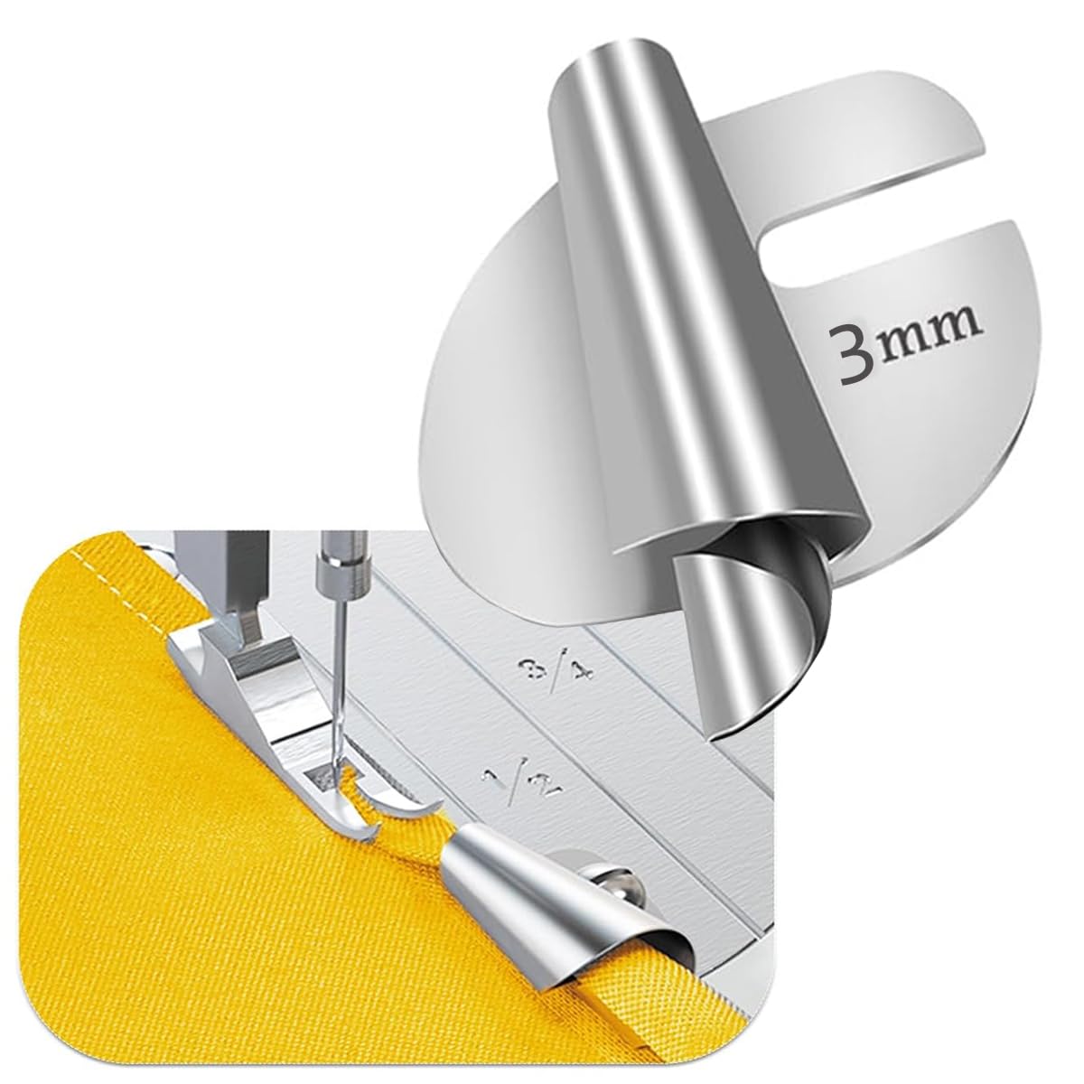 1pcs sewing rolled hemmer foot, 3-10mm rolled hem presser foot set for sewing machine accessories, curved scroll hemmer upgrade presser feet sewing supplies for home industrial (3mm)