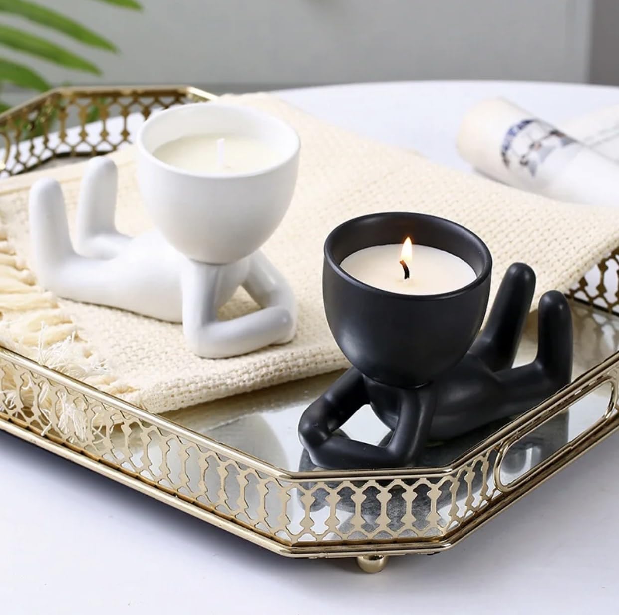 LIGHTNESTSoy Wax Candle with Figure jar for Decor (White)