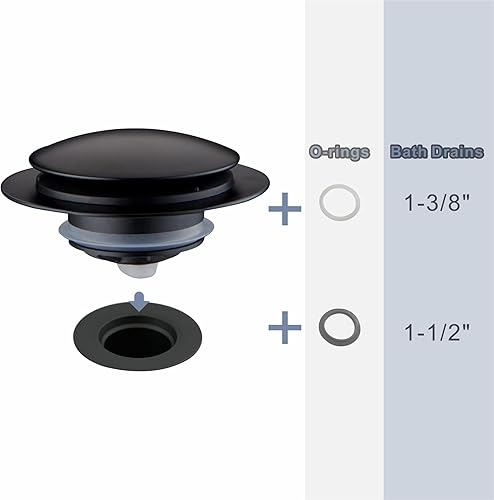 Miniatura 4 de Tapón de drenaje de bañera color negro mate, tapón universal para desagüe de tina, kit de conversión, reemplaza la elevación y giro, los desagües de