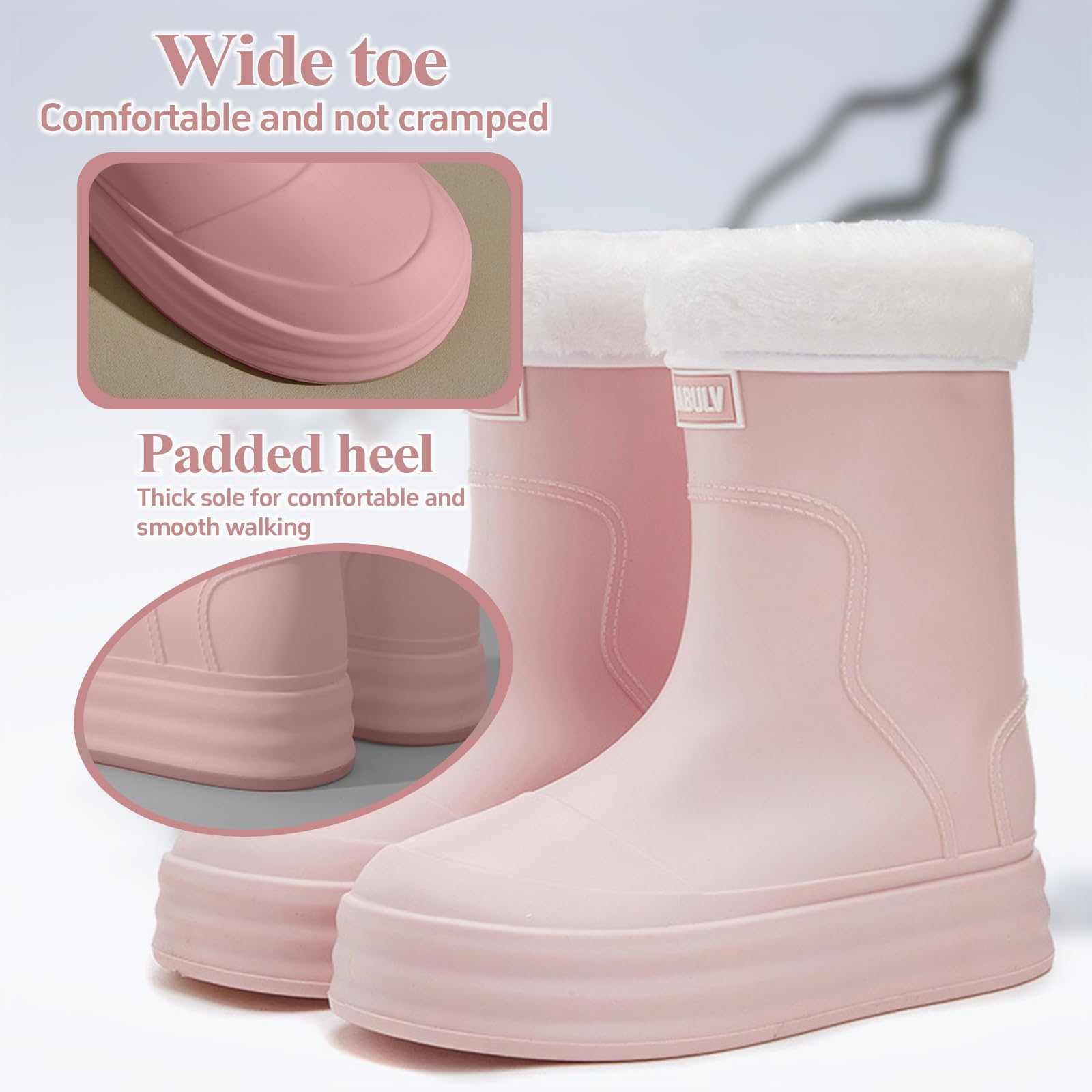 Bottes en caoutchouc mi-hautes pour femme - Polyvalentes - Amovibles - Doublure polaire - Semelle épaisse - Confortables - Antidérapantes - Idéales pour la cuisine - Bottines imperméables et