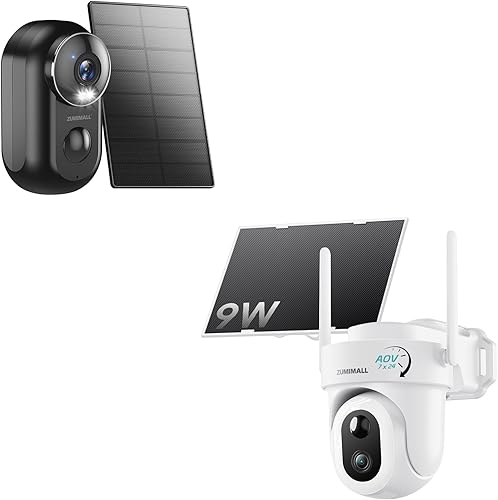 ZUMIMALL Cámaras de seguridad solares inalámbricas para exteriores, cámara para exteriores 2K inalámbrica alimentada por energía solar, cámara de