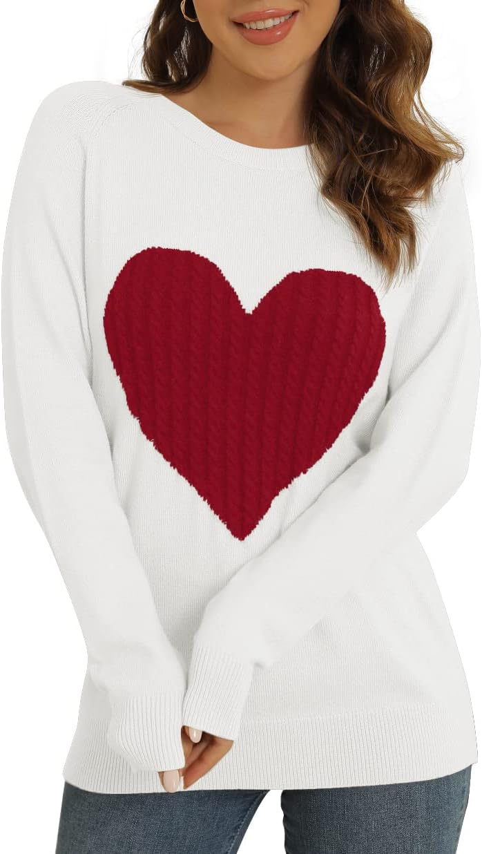 QIXING Women's Pullover Sweater Round Neck Long Sleeve Heart-Shaped Sweater - Image 4