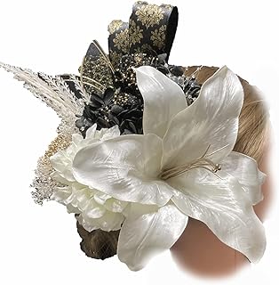 Lupine 髪飾り大輪 カサブランカ ベルベット 白 ゴールド ダリア かすみ草 あじさい 白 豪華 15本セット リリィ ゆり ユリ 和装 結婚式 成人式 卒業式 袴 アーティフィシャルフラワー プリザーブドフラワーt6