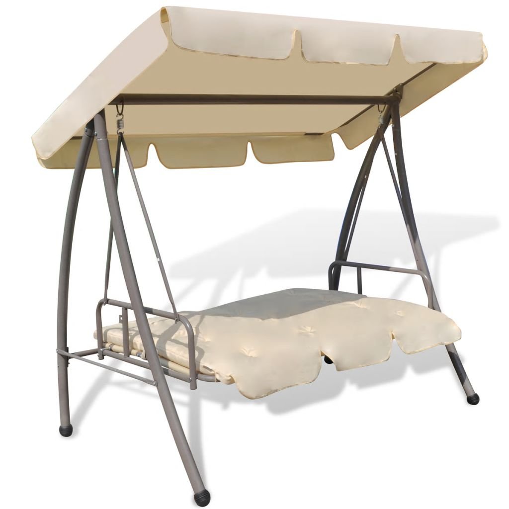 Gecheer Panchina a Dondolo da Giardino con Baldacchino,Dondolo con Baldacchino da Esterno,Dondolo 3 Posti per Esterni,Panchina Swing Altalena da Giardino,Dondolo da Esterno con Tettuccio Bianco Sabbia