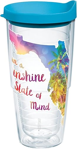 Tervis 1216835 Florida - Vaso aislado Sunshine State Of Mind con envoltura y tapa turquesa, 24 onzas, transparente