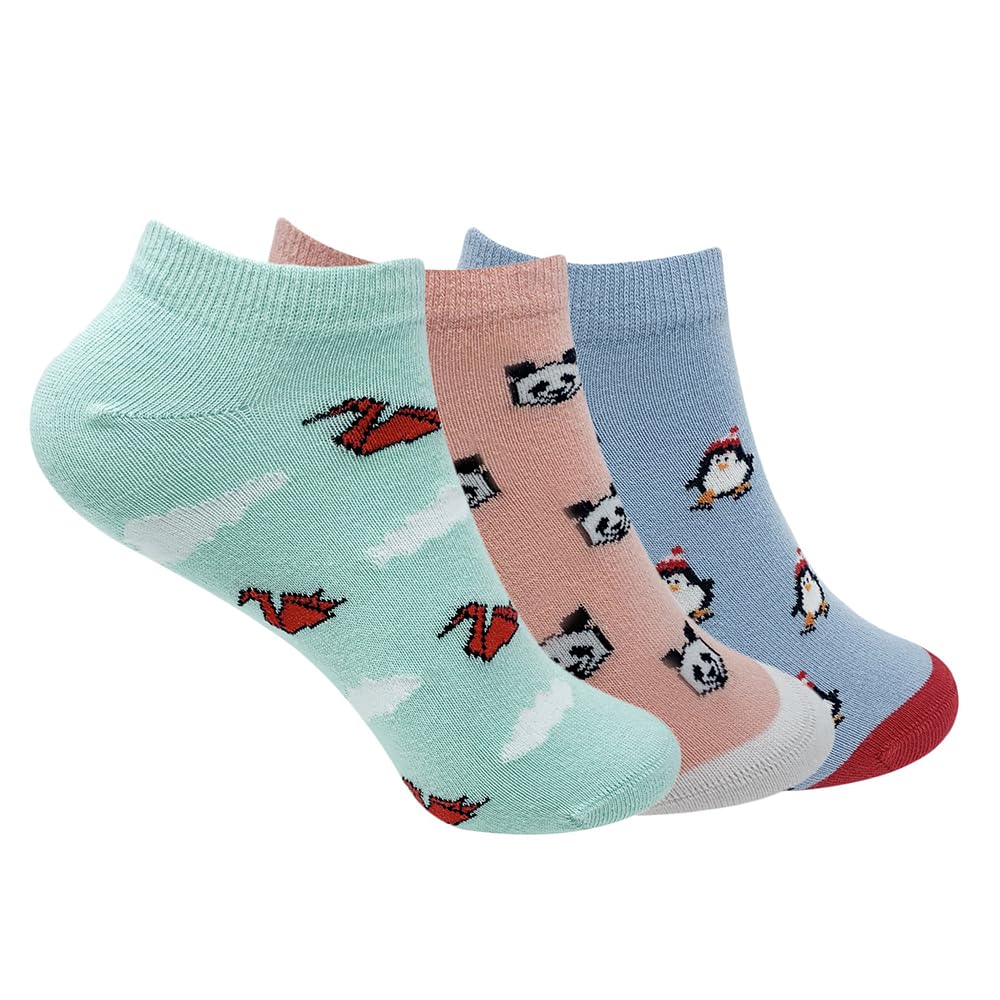 Mint & OakWomen Ankle Length Socks Combo Pack of 3, Cotton Printed Sock 3 pc Gift Set, Casual Funky Fun Prints & Colourful Odour Free