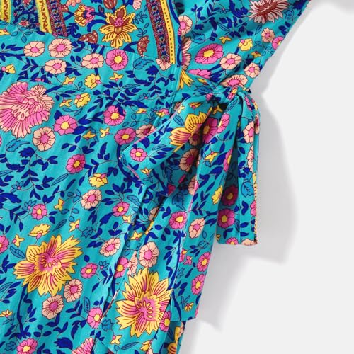 IFFEI Mommy and Me Boho Floral Maxi Dress Matching Summer V-Neck Ruffle Sleeve Family Outfits for Beach Vacation Photoshoots3