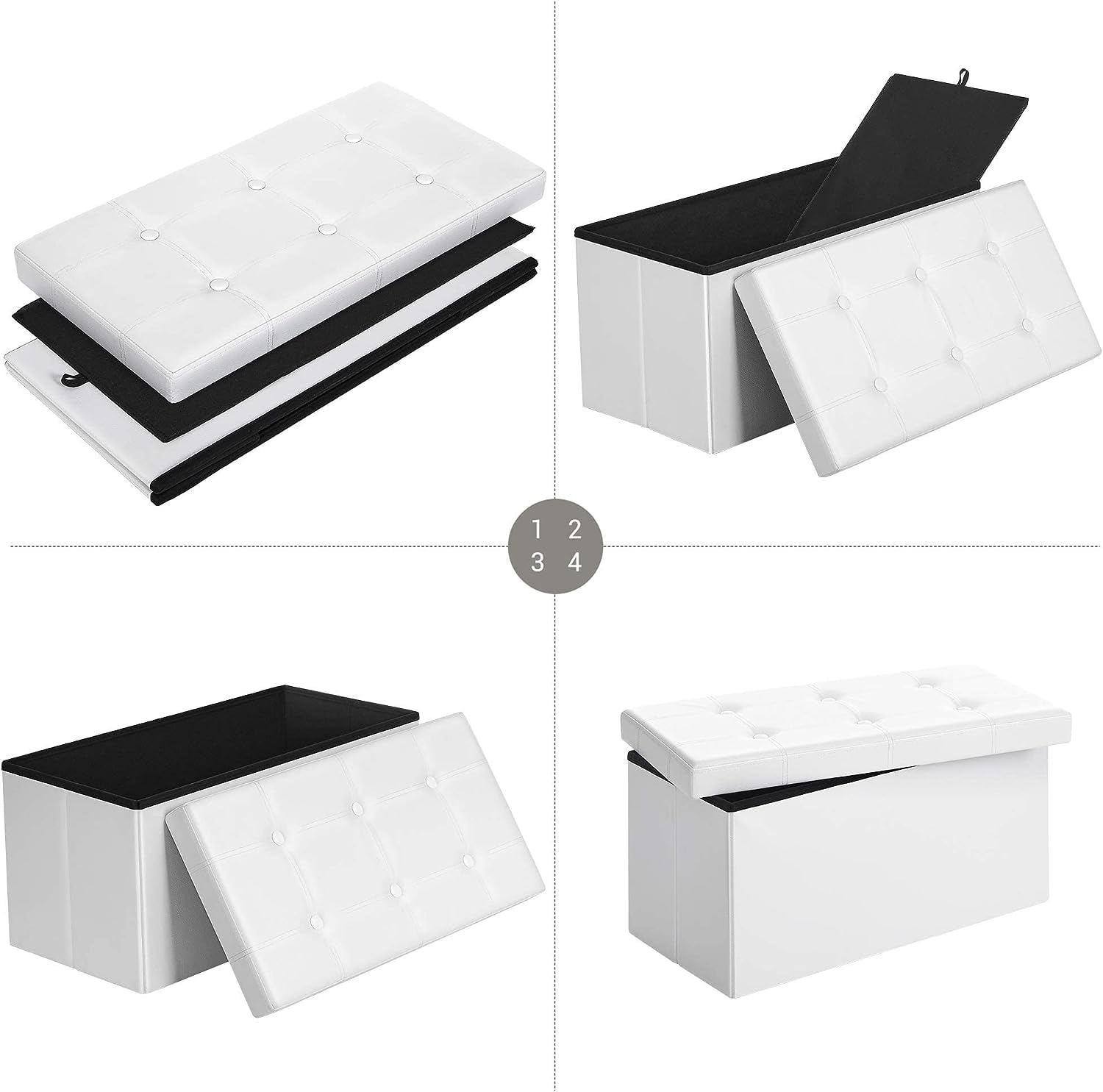 BOLLI Pouf avec Espace de Rangement 76x38x38 cm, Canapé Pouf avec Coffre de Rangement, Repose-Pieds en Forme de Cube avec Couvercle Rembo -Blanc