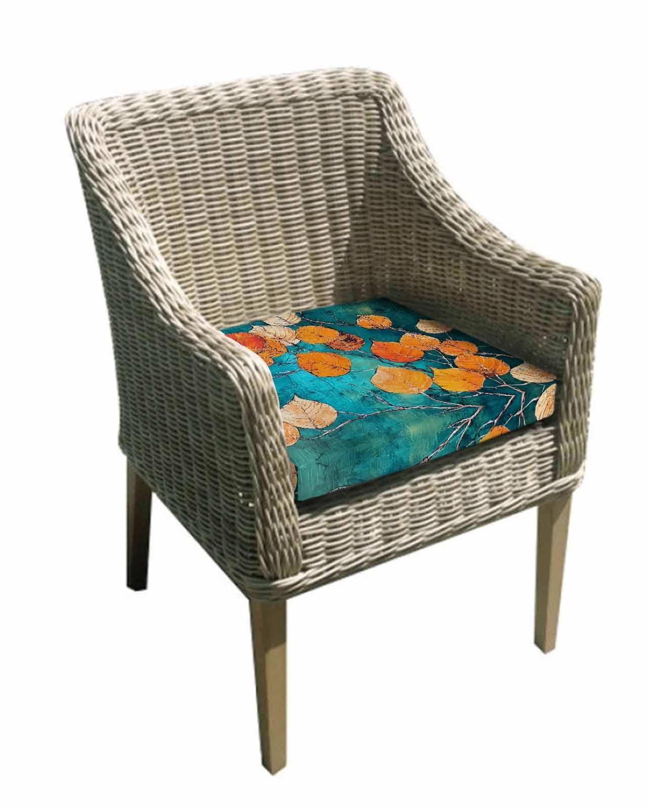 2 Pack Orange Leaf Waterproof Cushion Covers with Ties, Outdoor Patio Chaise Lounge Chair Seat Cushion Slip Covers Replacement(Only Cover) Abstract Oil Painting Branch Turquoise 22