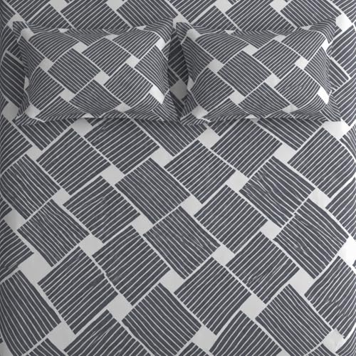 Image of Cotton Bolls Textiles Glace Cotton Flat Bedsheet 90x90 Inch with 2 Pillow Covers - Soft Breathable Glace Cotton, Printed Bedding Set for Double Bed, Grey