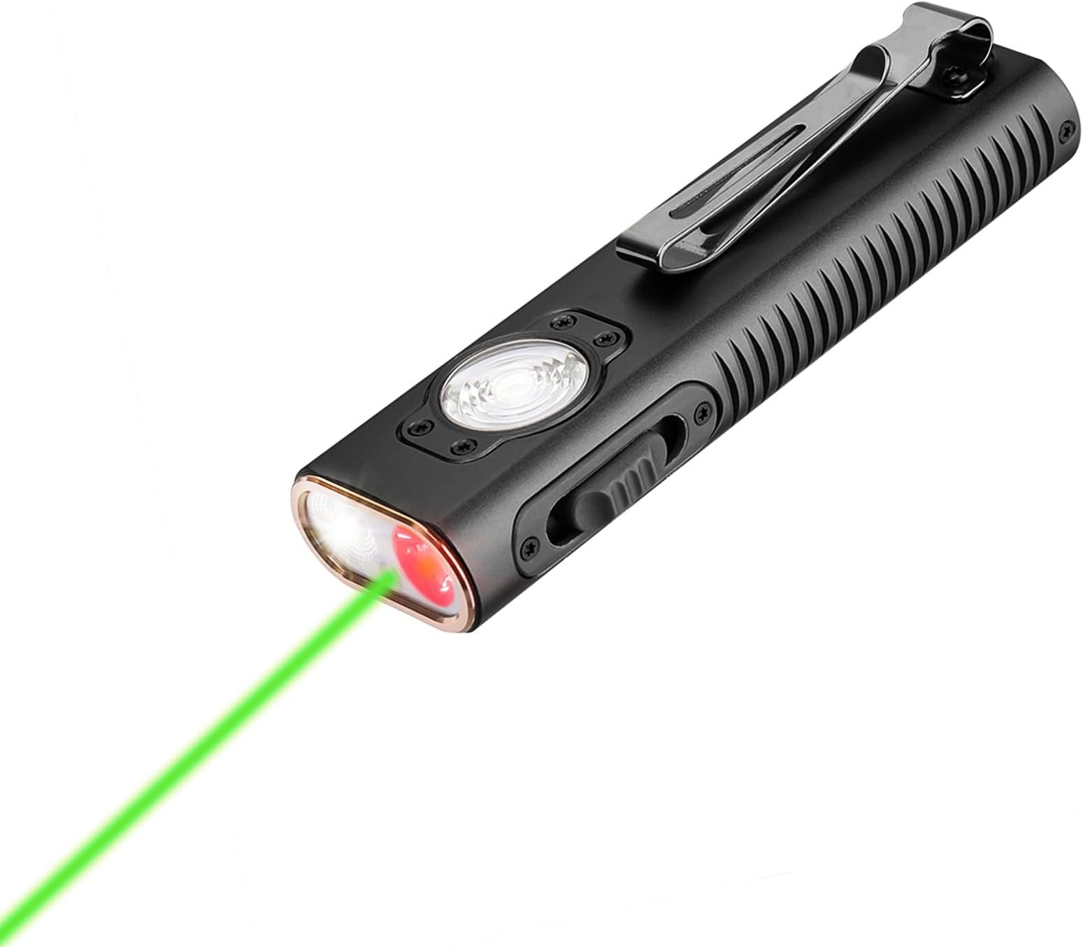 Mini X3 Rechargeable EDC Flashlight with White Light, Flood Light, Red Light, Green Beam, 1050 Lumens Portable Flat Flashlights, Fourfold Light Sources Pocket Lights IPX6 (Black)
