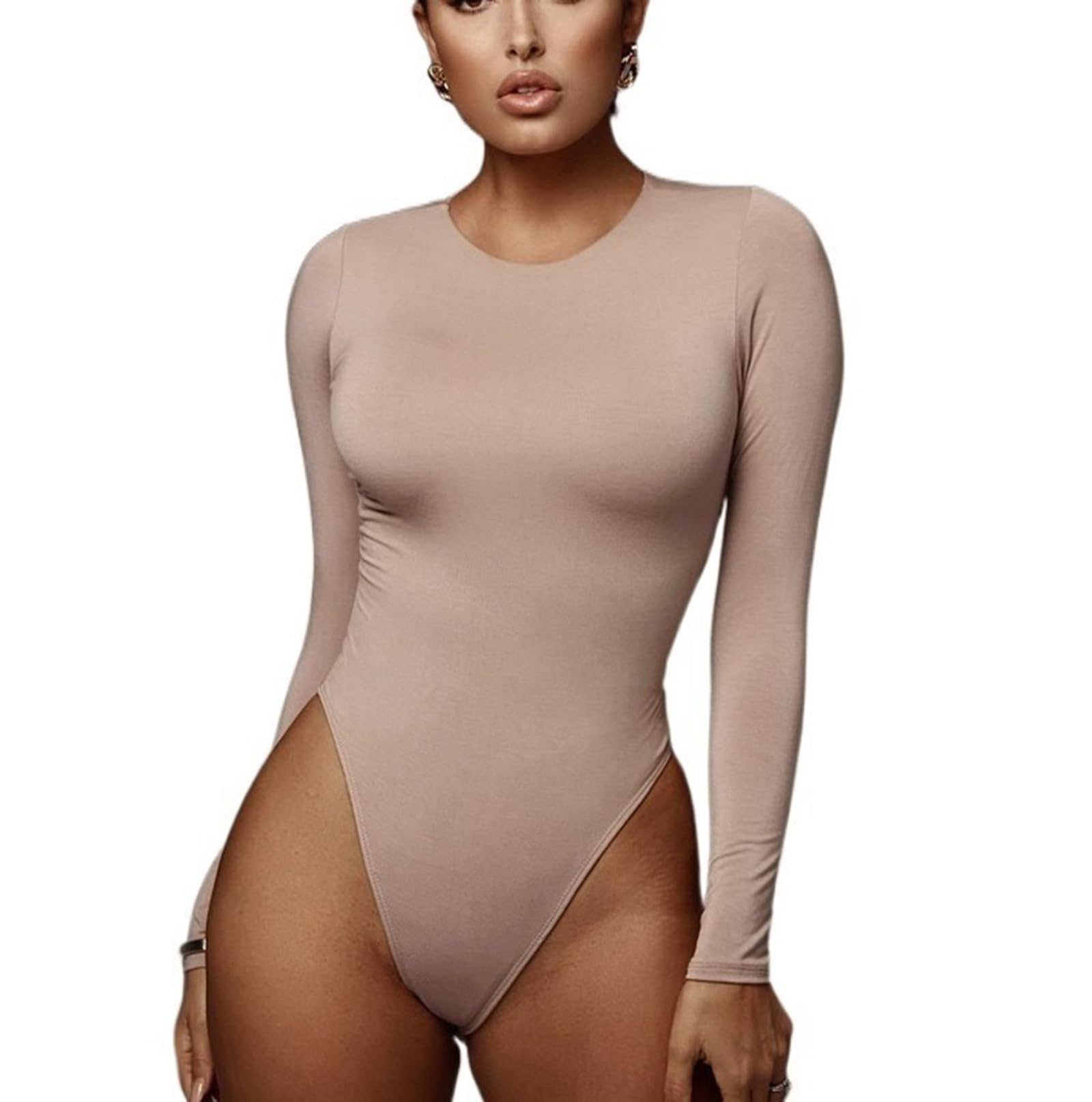 MOCHAMIK Damskie stringi Body wyszczuplają brzuch Bezszwowe kombinezony Bielizna modelująca z długim rękawem Kwadratowy dekolt Casual T-Shirt Topy