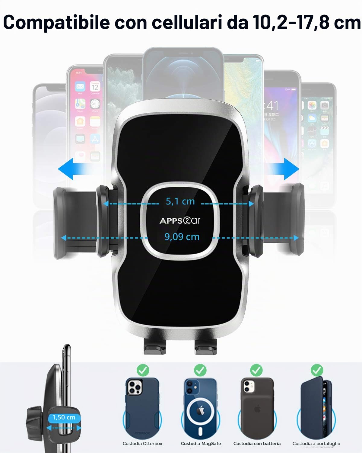APPS2Car Supporto per telefono per parabrezza auto, braccio lungo flessibile da 13 pollici con collo d'oca, base di aspirazione per telefono e cruscotto per furgoni e camion